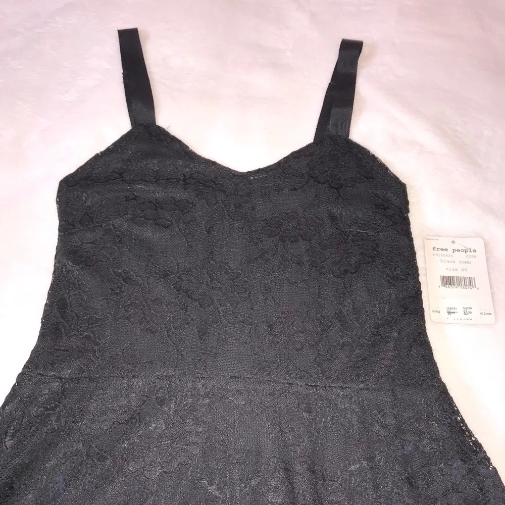 NEW Free People Black Lace Dress with Flocked Navy Blue Velvet Size XS - Picture 10 of 15